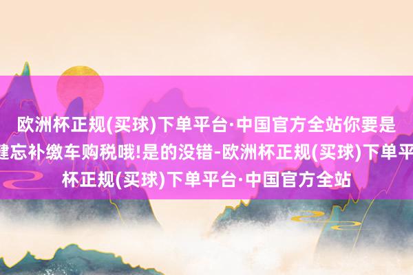 欧洲杯正规(买球)下单平台·中国官方全站你要是买他的二手车别健忘补缴车购税哦!是的没错-欧洲杯正规(买球)下单平台·中国官方全站