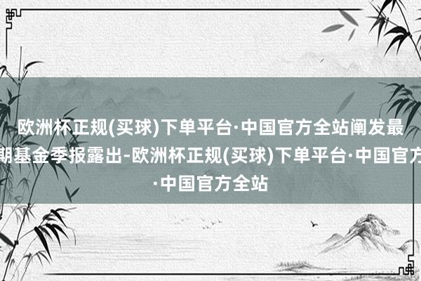 欧洲杯正规(买球)下单平台·中国官方全站阐发最新一期基金季报露出-欧洲杯正规(买球)下单平台·中国官方全站